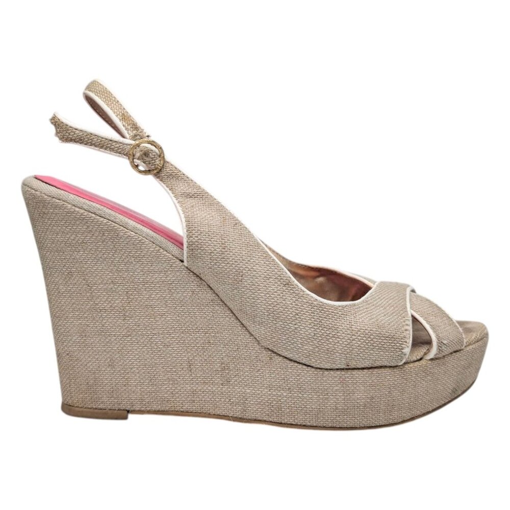 Lilly Pulitzer Picture Perfect Wedge Sandals Womens Natural Beige Slingback Sz 7